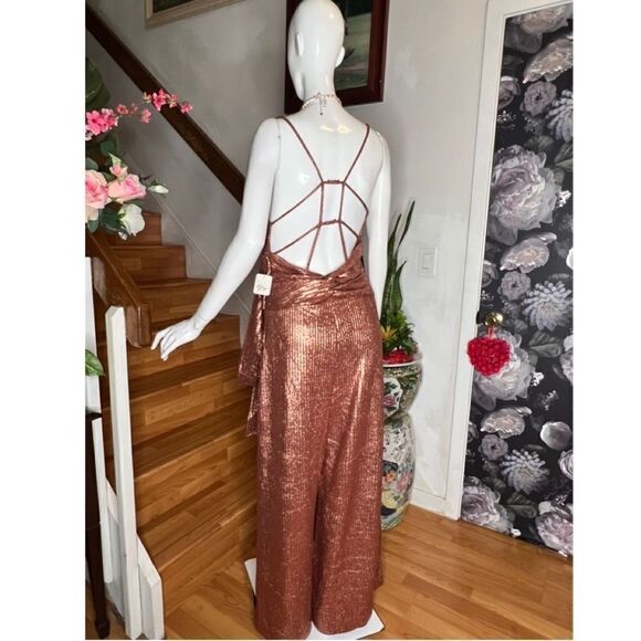 Free People Shimmer and Shine Metallic Rose Gold Jumpsuit - Picture 9 of 10